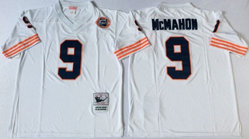 Mitchell&Ness Bears #9 Jim McMahon White Big No. Throwback Stitched NFL Jersey - Click Image to Close